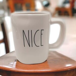 Rae Dunn Oversized Cup " NICE " Coffee Mug Tea WHITE Farmhouse Oversized Artsy